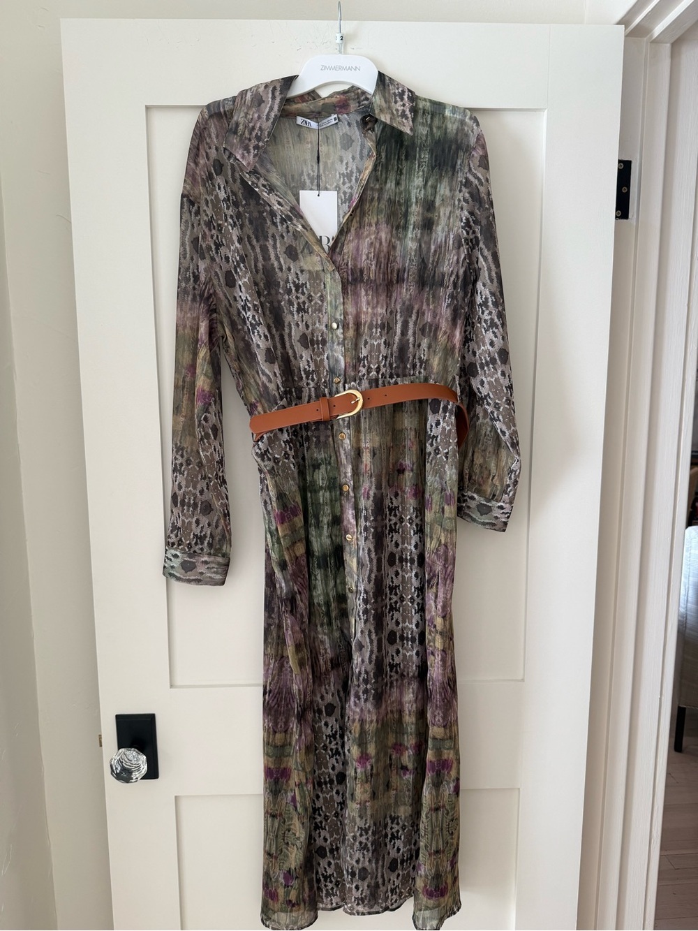 Zara Multicolor Printed Long Sleeve Maxi Shirt Dress Sz L NWT - Picture 4 of 6